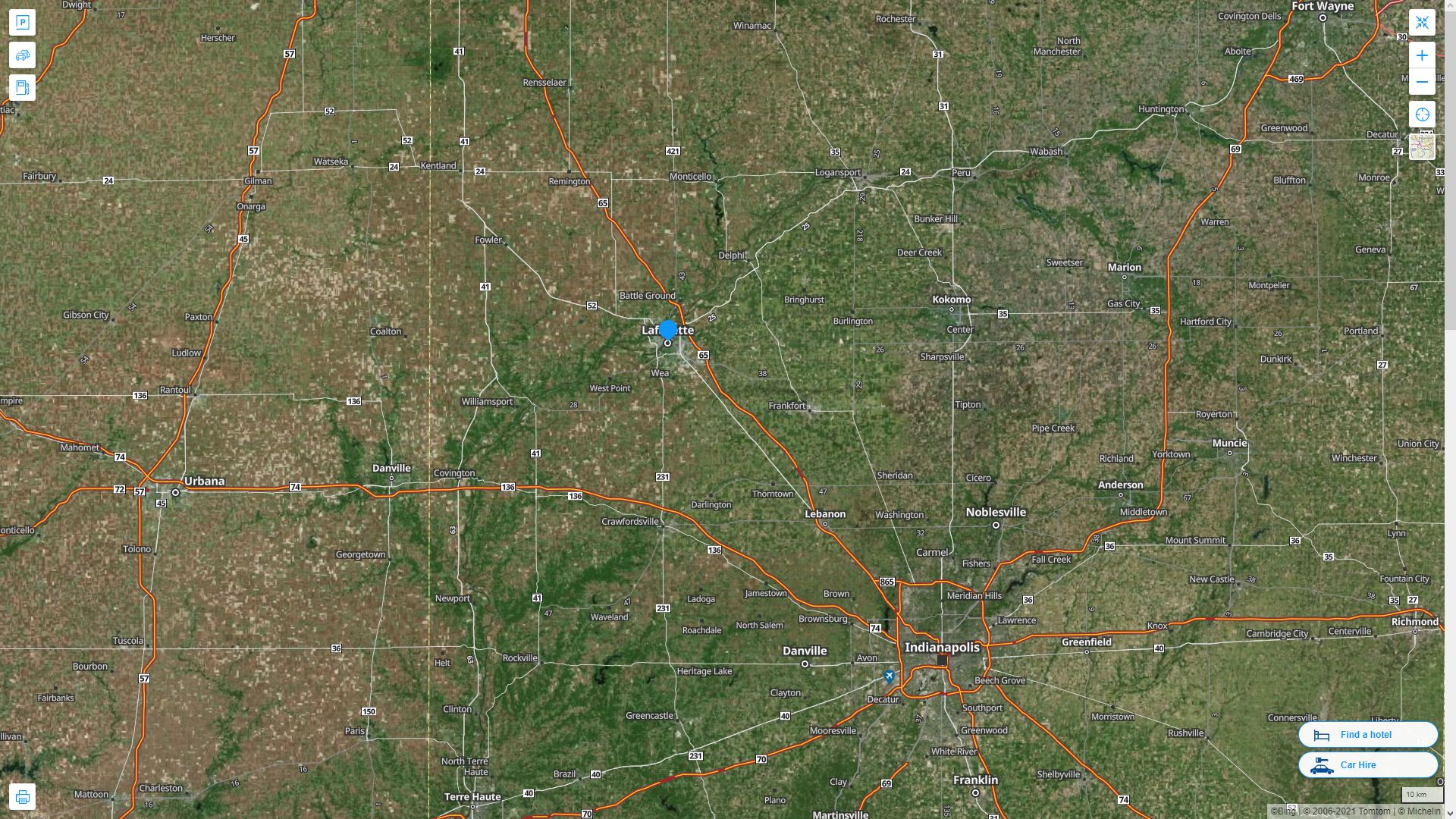 Lafayette Indiana Highway and Road Map with Satellite View